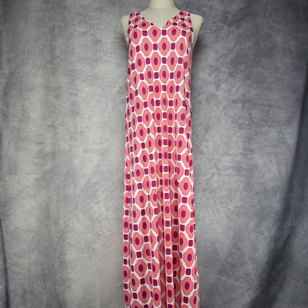 Cabana Life Dress Womens Medium Pink Geometric Maxi Sleeveless Travel Casual